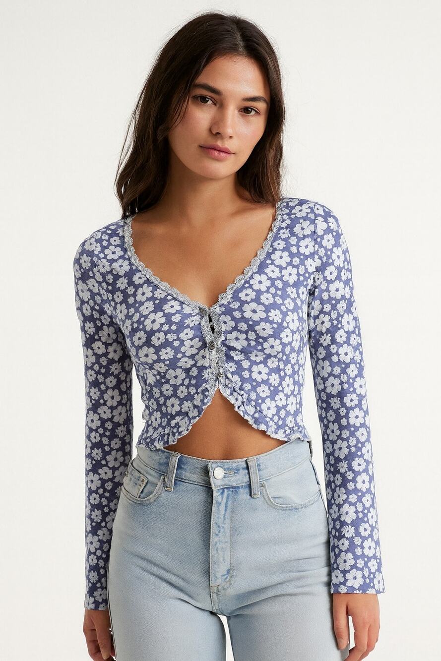 Forever 21 Floral Mesh Y2K Crop Top - Size Medium - NWT